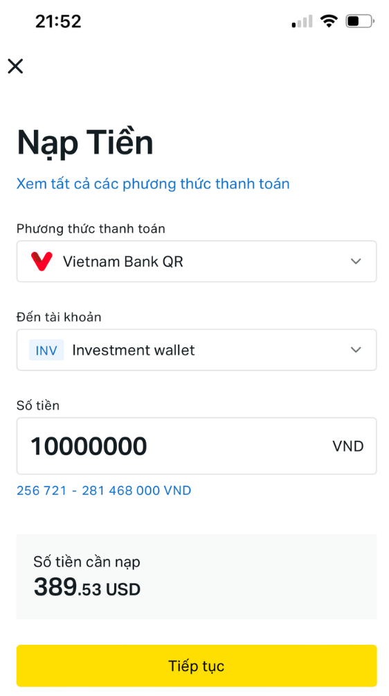 nạp tiền exness